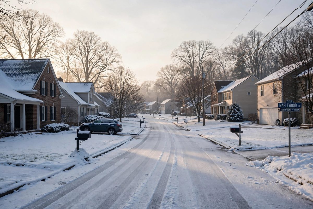Suburban street in Fairfax, VA in winter