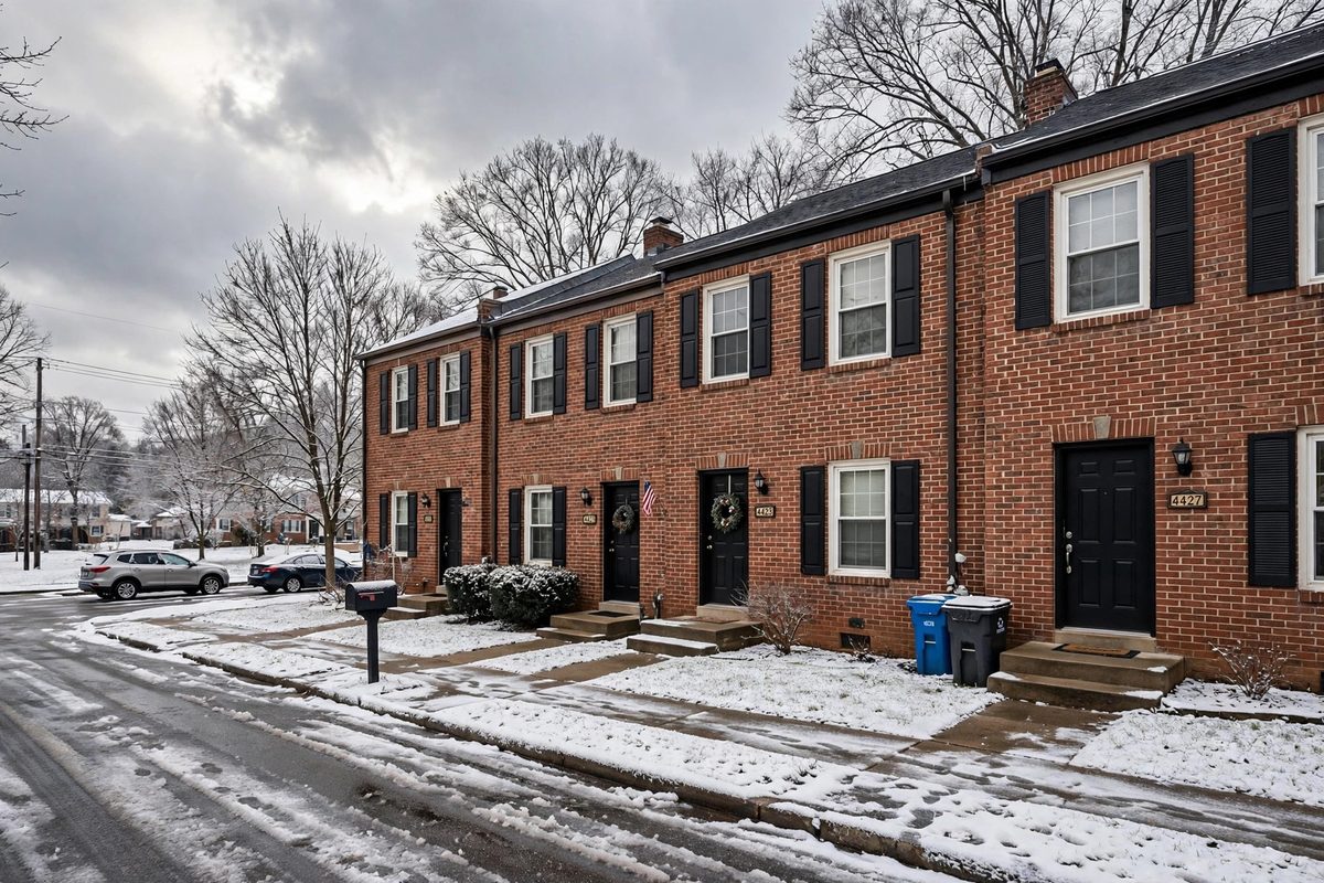Townhome community in Sterling, VA in winter