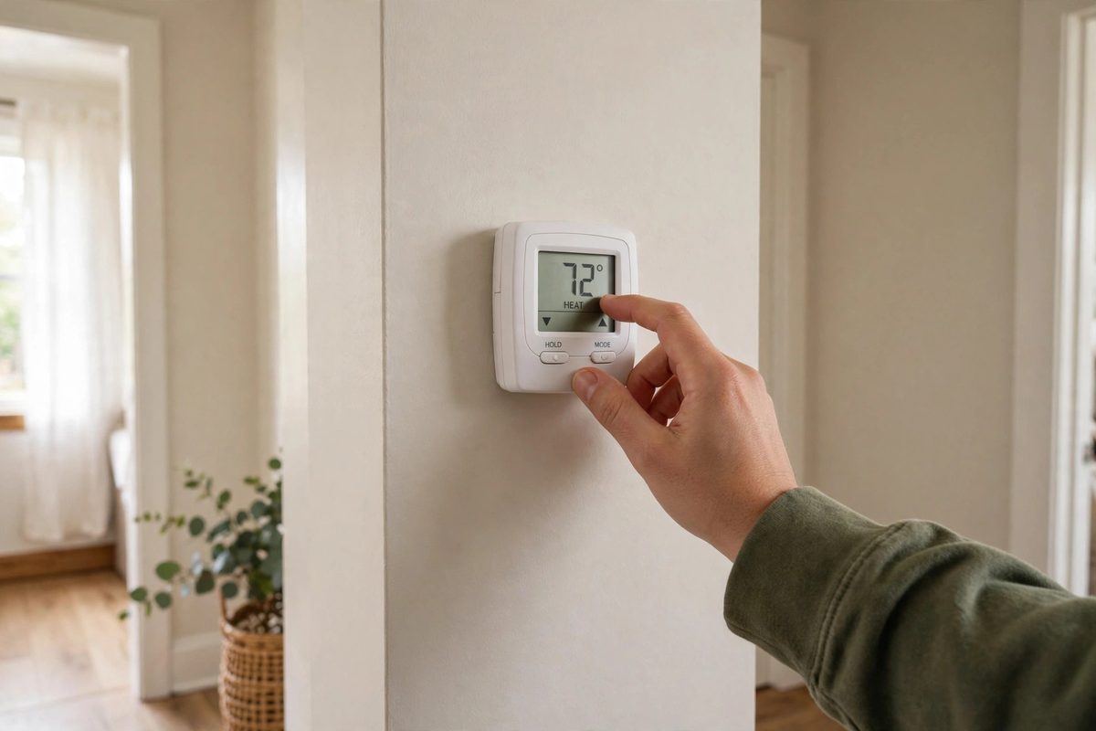 Hand adjusting a thermostat when the furnace stops working